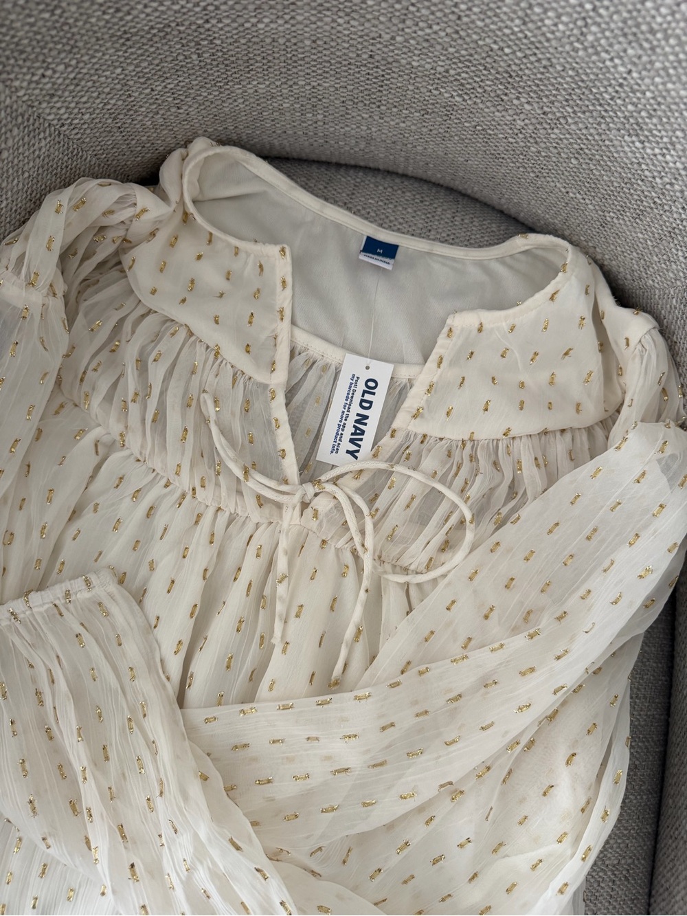 Old Navy Cream Sheer Blouse with Gold Dot Accents